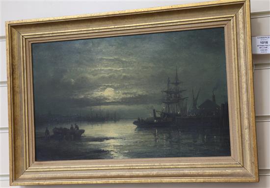 Attributed to William Thornley (1857-1935) Moonrise - Mouth of the Medway 10 x 16in.